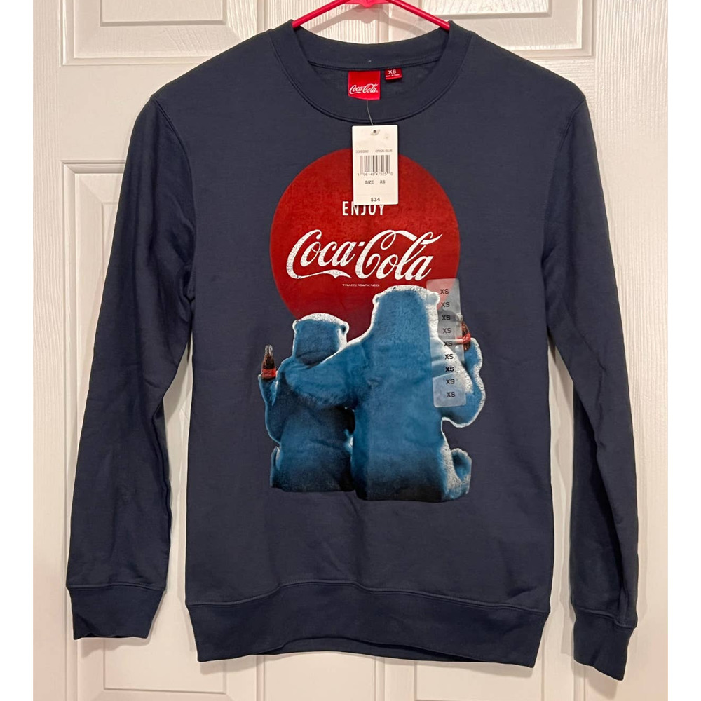 Coca-Cola Sweatshirt with Polar Bears Size XS NWT Orion Blue Red 23" Long x 16"
